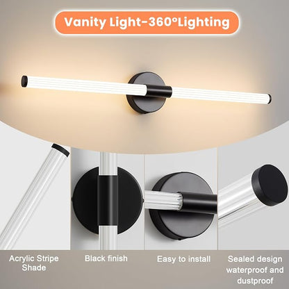 Wall Sconces Set of 2 Hardwired LED Vanity Light Black 31" | Dimmable 5CCT LED Bathroom Light Fixtures, 360° Full Lighting, Modern Vanity Light Bar for Bathroom Mirror