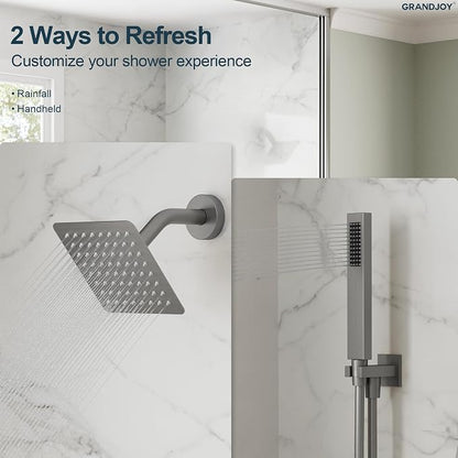Wall Mount Shower System with Handheld Shower, Brushed Nickel | 6-inch rain head, pressure-balanced brass valve, 2-function control and included 59-inch hose