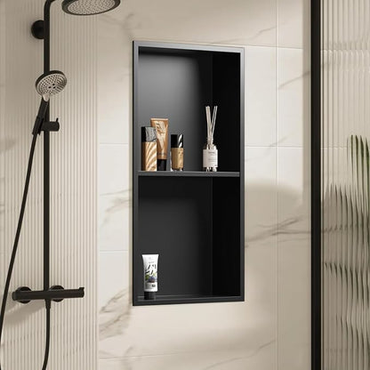 304 Stainless Steel Recessed Shower Niche 24" X 12" No Tile Needed | Waterproof Rustproof Matte Black Bathroom Niche for Shower Double Shelves, for Shower Wall &Bathroom Storage and Space Saving