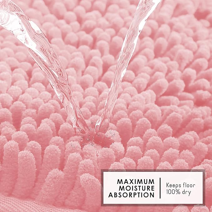 Hearth & Harbor Bathroom Rugs, Chenille Bath Mat - Machine Washable Bath Mats for Bathroom Non-Slip Backing Rubber, Quick Dry Bathroom Mat, 17 x 24 - Pink