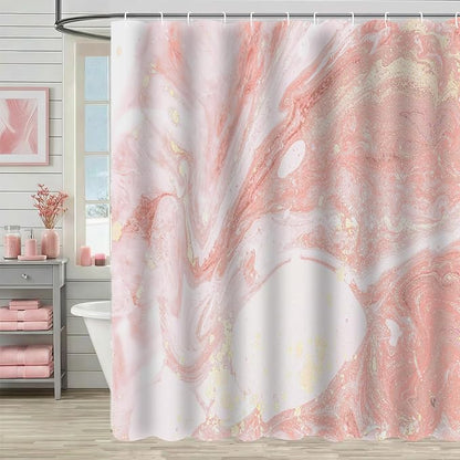 Pink Marble Shower Curtain Modern Abstract Pink and Gold Art Shower Curtains for Bathroom Waterproof Polyester Fabric Bathroom Curtain 72 x 72 Inch with 12 Hooks