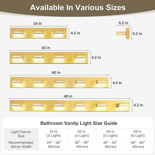 LED Modern Bathroom Light Fixtures, 4-Light 30-Inch Gold Vanity Lights for Bathroom Lighting Fixtures Over Mirror, 350° Rotatable Acrylic, 6000K Cool White Wall Lamp