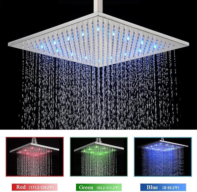 Ceiling Mount Shower Faucet Set 12 Inch LED Rainfall Shower Head Bathroom Rainfall Shower System with Handheld Spray Rough-in Valve Body and Trim Included, Chrome Finished