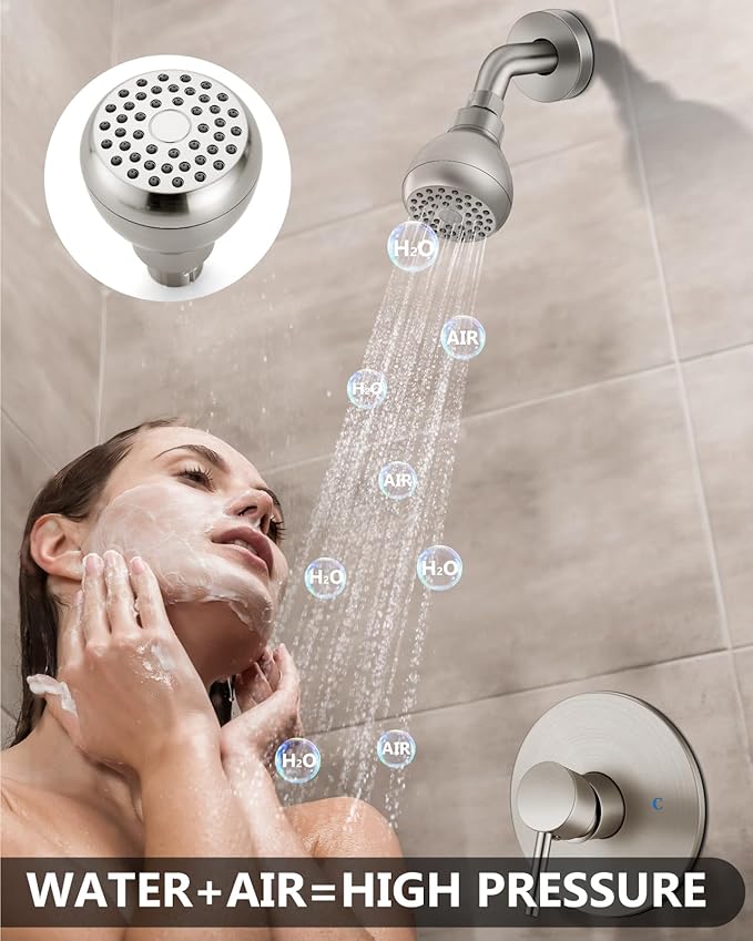 Shower Faucet with Valve, Shower Valve Kit and Head, Single Handle Shower Faucet Set with Rough-In Valve, Shower Trim Kit, Brushed Nickel