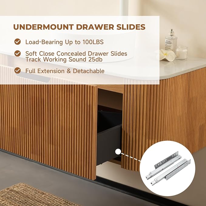 LKTART 30 Inch Floating Bathroom Vanity with Sink, Modern Wall Mounted Bathroom Storage Cabinet with Drawer, Round White Ceramic Sink Top and Marble Texture Top, Natural Wood