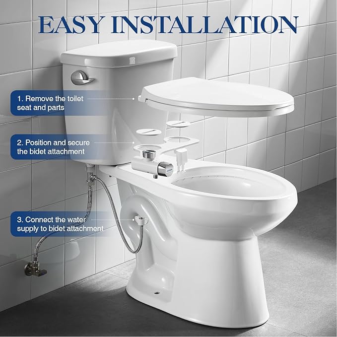 Non-Electric Bidet Attachment for Toilet Seat, Daul Clean Nozzles 3 Modes Adjustable Water Pressure Ultra-Slim Bidet Toilet Seat Attachment with Pressure Controls Feminine/Posterior Wash(TT17N)