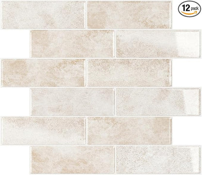VEELIKE Beige Peel and Stick Subway Tile Backsplash Waterproof Stick on Backsplash Tiles for Kitchen 12 Sheets 12''x12'' Self Adhesive Renter Friendly Beige Wall Tile Sticker for Bathroom Laundry Room