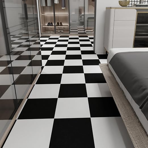 Peel and Stick Floor Tile 10-Pack 12 x 12 inch,Black and White Self-Adhesive Waterproof Vinyl Flooring Plank for Bathroom,Kitchen, Dining Room, Bedrooms, Cover 10 Sq. Ft (5 Tiles per Color)