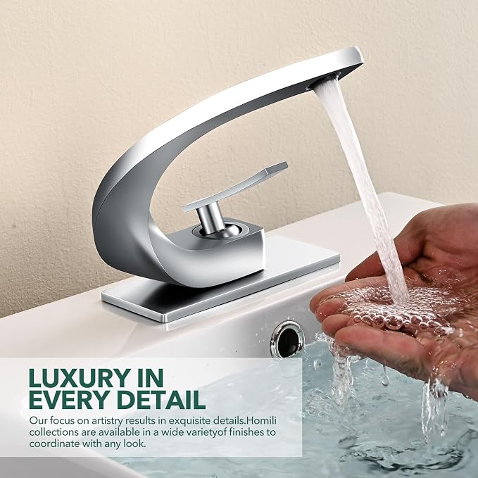 Single Hole Bathroom Sink Faucets,Brass Vainty Faucet Chrome Finish | Lead-Free, Single Handle Faucet for Sink, Vanity, RV, Lavatory, Suitable for 1 or 3 Holes Faucet