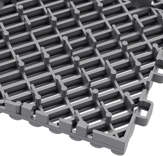 Jocoevol 60-Pcs Interlocking Tile, 12" x 12" Indoor/Outdoor Self-Drainage Interlocking Floor Tiles, Non-Slip Heavy-Duty Polypropylene Splicing Flooring Tile for Garage Patio Pool Bathroom, Grey