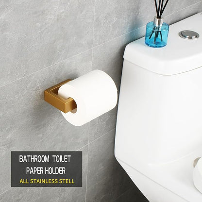 GERZWY Bathroom 2-Piece Accessory Set Gold Stainless Steel Toilet Paper Holder Towel Ring Wall Mount