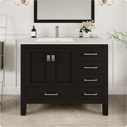 Eviva London 42 in. Espresso Single Sink Bath Vanity with Carrara Quartz Top and Undermount Porcelain Sink