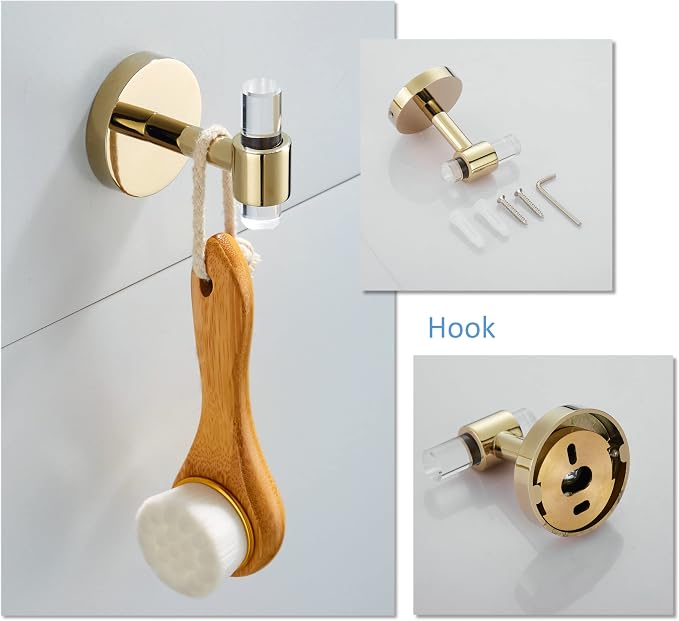 Bathroom Hardware Set Acrylic Gold - Bathroom Accessories Set Towel Bar Towel Rack Set - Wall Mounted Bath Towel Holder Toilet Paper Holder Set 4 Pieces SHUNLI