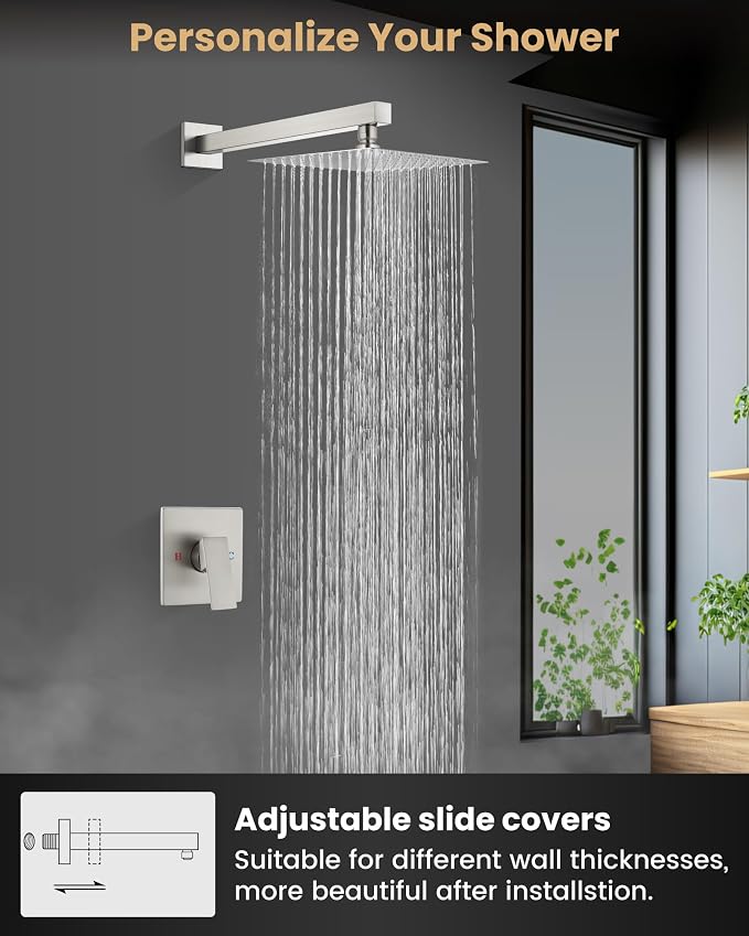 Airuida 8 Inch Brushed Nickel Shower Faucet Set,Shower Valve Kit | Rainfall Shower Head and Handle Set,Female Thread Rough-in Valve Shower Kit,Single Function Shower System