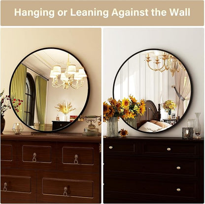 HARRITPURE Round Mirror 20 Black Wall Mounted Circle Mirrors | Vanity Mirror with Aluminum Alloy Frame, Modern Decoration for Bathroom, Living Room, Vanity, Bedroom, Entryway