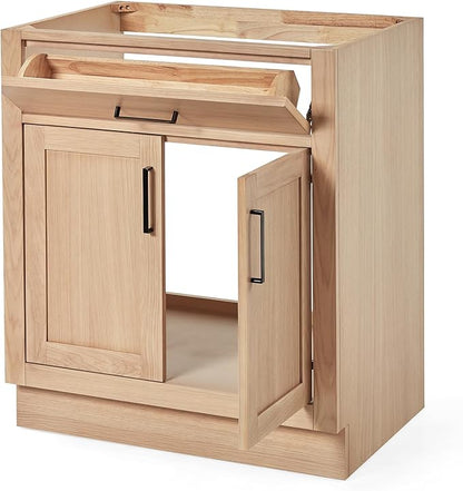 ARIEL Hepburn 30-inch Bathroom Vanity Base Cabinet,Solid Wood, 2 Soft Closing Doors, 1 Dovetail Drawers, White Oak