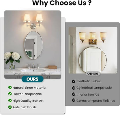Brushed Nickel Bathroom Light Fixtures: Modern Bathroom Vanity Lights over Mirror with Flared Fabric Shade, Vanity Lighting Fixtures, 2 Light Wall Sconces Lighting for Bedroom Hallway Living Room
