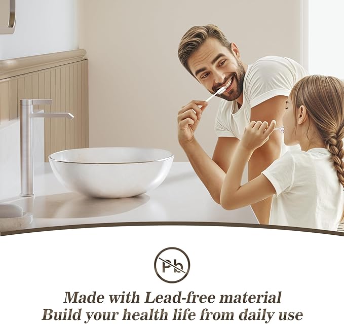 Phiestina Brushed Nickle Single Hole Tall Bathroom Bowl Faucet, Single Handle Above Counter Sink Bathroom Vessel Faucet with Waterfall,Pop Up Drain and Water Supply Line,FH04-BN-V