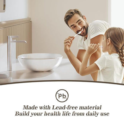 Phiestina Brushed Nickle Single Hole Tall Bathroom Bowl Faucet, Single Handle Above Counter Sink Bathroom Vessel Faucet with Waterfall,Pop Up Drain and Water Supply Line,FH04-BN-V