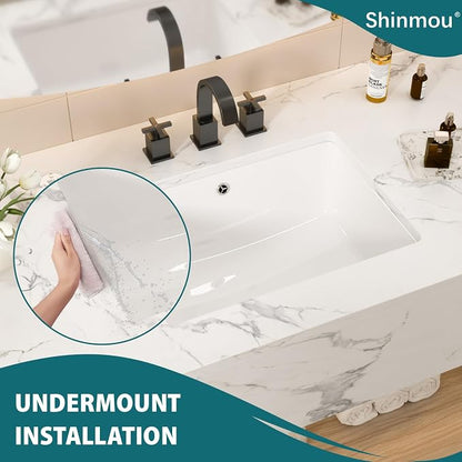 White Ceramic 20"x15" Undermount Bathroom Lavatory Sink | Rectangle under counter white bathroom vessel sink for bathroom