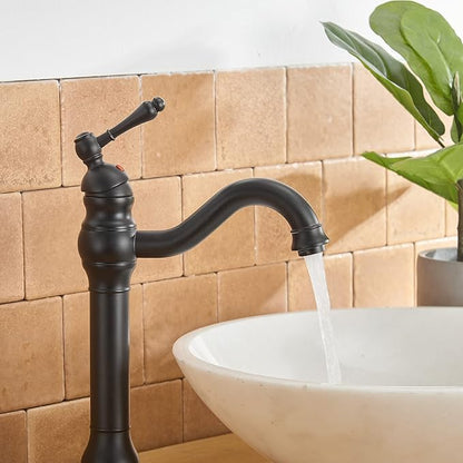 BWE 360° Swivel Bathroom Vessel Sink Faucet Matte Black Single Handle One Hole Lavatory Mixer Tap with Pop Up Drain Assembly Without Overflow and Supply Line Tap Body