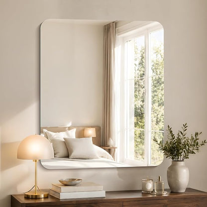 CILIBER Frameless Mirror, 30x36 Inch Rectangle Bathroom Mirror Rounded Corner, 3mm Tempered Glass Frameless Vanity Mirror with Polished Edge for Over Sink, Bedroom, Entryway, Vertical or Horizontal