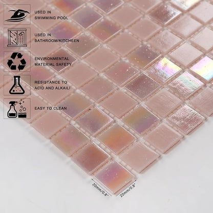 11.5sq.ft Pink Mosaic Glass Mosaic Tile for Bathroom, Pool, Backsplash | Waterproof Wall & Floor Tile. Heat & frost resistant outdoors, steam Areas, Fireplace, Restaurants, Hotels, Laundry, 10pcs.