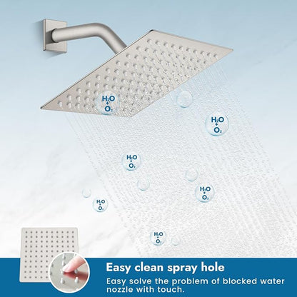 Brushed Nickel Shower Faucet Set, 8 Inch Rain Shower System with Valve | Complete Rain Shower Set with Valve, Single Handle Wall Mount Design