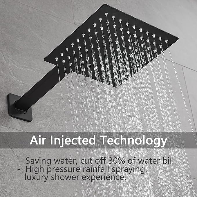 Matte Black Shower Faucet Set Bathroom Luxury Rainfall Shower System with Rain Shower Head Single Function Shower Trim Kit with Rough-in Valve