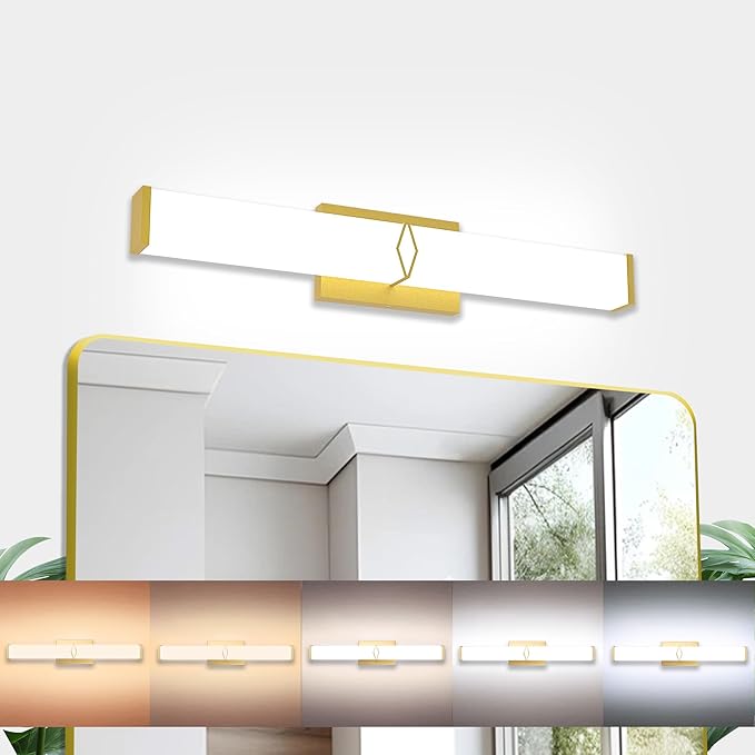 24 Inch Bathroom Vanity Light 2500LM, AC 120V 5CCT Modern Bathroom Lighting Fixtures Over Mirror Dimmable, 25W Gold LED Vanity Lighting Fixtures Wall Sconce ETL Certified, 1Pack