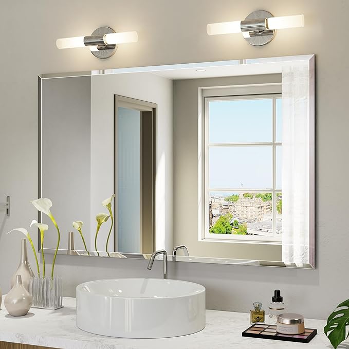 Frameless Bathroom Mirror 32"x48", Beveled Bathroom Mirror | 4mm Tempered Glass Shatterproof Wall Mount Mirrors for Bathroom Vanity Bedroom Entryway, Hangs Horizontally or Vertically