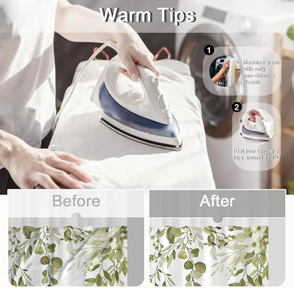 No Hook Shower Curtain and Liner Set, Beige Eucalyptus 71x74 | Floral Design, with Snap in Liner, Waterproof, Machine Washable, Quick-Drying, for Hotel Bathroom