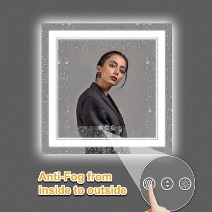 36x36 Inch LED Mirror for Bathroom | Front and Backlit, 3 Colors, Dimmable, Memory, Anti Fog, Shatterproof, Horizontal/Vertical, Lighted Mirrors for Bathroom Wall