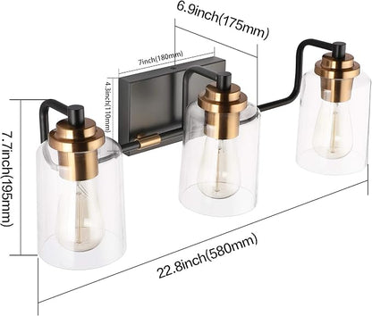 SOLFART Bathroom Light Fixtures 3-Light Vintage Bathroom Vanity Light Over Mirror wall Sconces in Black Brass Vanity Lights for Bath(Brass)