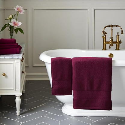 COZYART Bath Towel Set 6 PCS, Burgundy Luxury 100% Turkish Cotton 650GSM | Soft Absorbent Quick Dry, OEKO‑Tex 100 Cert. Zero Twist Ring Spun Cotton, Plush Fluffy, Breathable Hotel Quality Towels Set