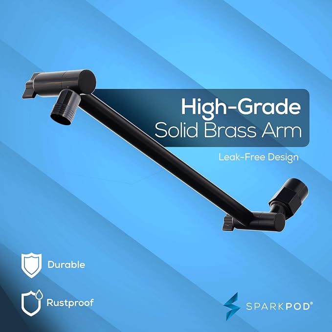 SparkPod 6" Square Rain Shower Head with 11" Shower Arm | Shower Head & Extension Arm Combo, Height Adjustable, High Pressure Performance, Easy 1-Minute Installation,Oil-Rubbed Bronze