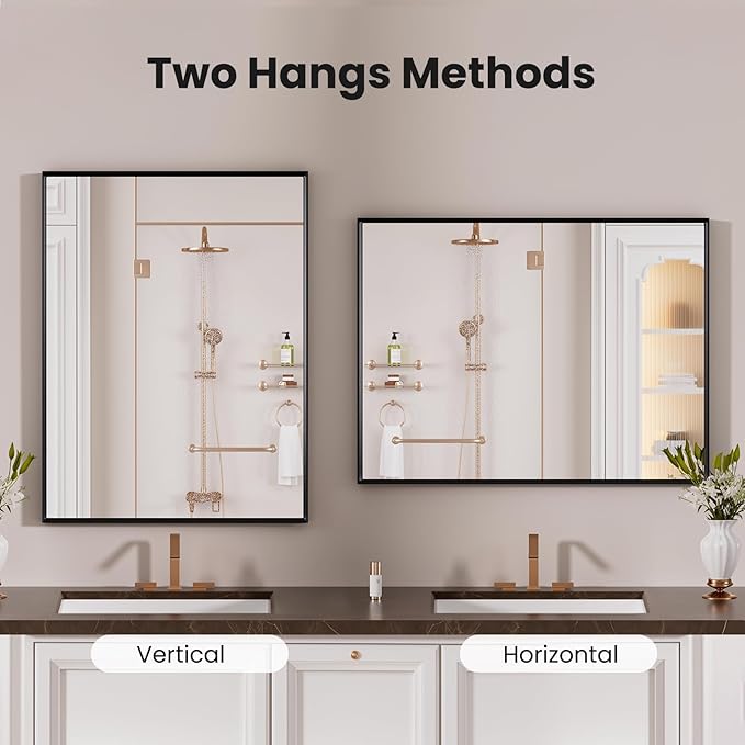LOAAO Black Bathroom Mirror 16"X24" for Wall, Rectangle Bathroom Vanity Mirror, Hangs Vertically or Horizontally, Easy to Install, Modern Design