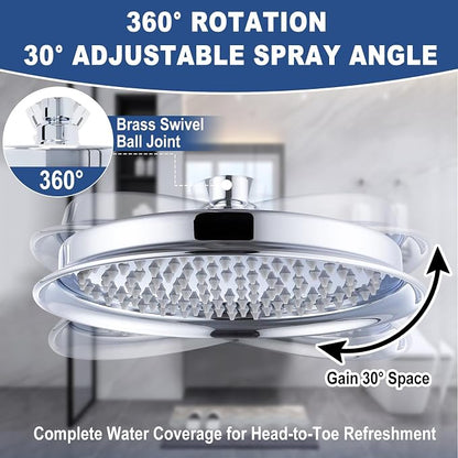 9 Inch High Pressure Rain Shower Head - Stainless Steel Water Saving Adjustable - Fits Any Bathroom & Home (Round, Chrome)