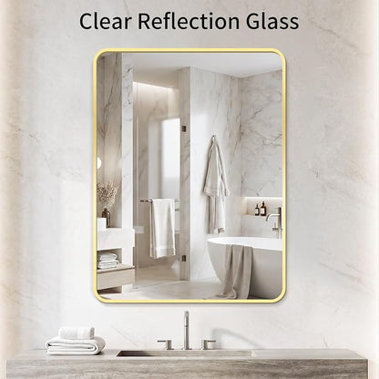 Bathroom Mirror for Wall, 30"x40" Black Bathroom Mirror for Over Sink, Shatterproof Tempered Glass Vanity Mirror with Anti-Rust Aluminum Alloy Frame, Hang Horizontally or Vertically, Gold