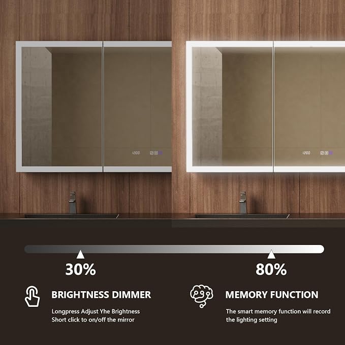 60 in. W Smart Lighted Medicine Cabinet with Mirror for Bathroom, Recessed/Surface Mount Medicine Cabinet with Anti-Fog, 1800W Charging Station, USB Ports, 3 Color Lights