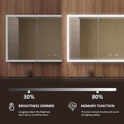 60 in. W Smart Lighted Medicine Cabinet with Mirror for Bathroom, Recessed/Surface Mount Medicine Cabinet with Anti-Fog, 1800W Charging Station, USB Ports, 3 Color Lights