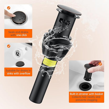 Waterfall Bathroom Sink Faucet 4 Inch Faucet 2 Handle Lead-Free Oil Rubbed Bronze, Bathroom Faucets with Pop Up Drain, 2 or 3 Holes Bathrooms Basin Lavatory Mixer Tap with Deck Mount Plate