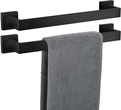 Towel Bar 2 Pack for Bathroom 16 Inch Matte Black Towel Holder 12/16/20/24/28/32/36 Inch Stainless Steel SUS304 Rustproof Towel Rack Modern Square Towel Rod for Bathroom Wall (2, Matte Black, 16 Inch)