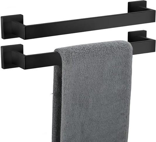 Towel Bar 2 Pack for Bathroom 16 Inch Matte Black Towel Holder 12/16/20/24/28/32/36 Inch Stainless Steel SUS304 Rustproof Towel Rack Modern Square Towel Rod for Bathroom Wall (2, Matte Black, 16 Inch)