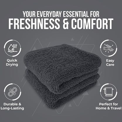 DAN RIVER 24 Pack Cotton Wash Cloths Set for Showering [12x12] Charcoal | Lighter Weight, Quick to Dry, Super Soft & Absorbent Face Towels, Hotel Quality, Perfect for Bathroom, Gym, Spa