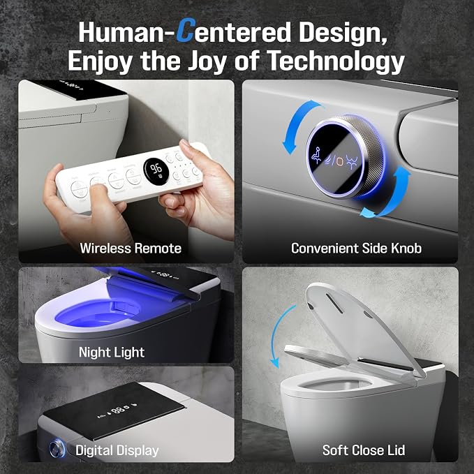 Smart Toilet with Bidet Built In, Heated Seat & Dual Auto Flush, Foot Sensor, Tankless Modern Elongated Electric Toilet with Warm Water Wash, Air Dryer, LED Display & 1000g MaP Flush, 1.28 GPF