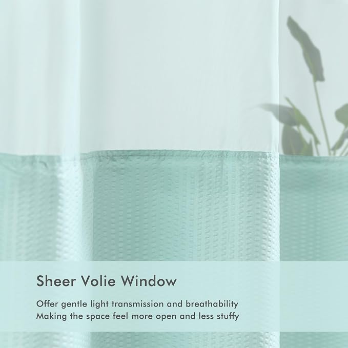 No Hook Shower Curtain with Snap-in Liner, Embossed Waffle Design Fabric Shower Curtain for Bathroom, Soft & Lightweight, 71x74, Sky Blue