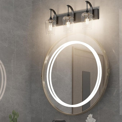 Ralbay Matte Black Vanity Light Fixtures 3-Lights Industrial Black Bathroom Vanity Light with Clear Glass Vintage Edison Bathroom Wall Lighting Fixtures