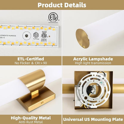 39" Gold Bathroom Vanity Lights, Wall Sconce with Acrylic Shade | Modern Wall Light for Bathroom Bedroom Living Room Hallway