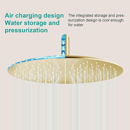 All Metal Rain Shower Head - Heavy Duty Stainless Steel, Easy Install, High Water Flow, Ultra-Thin Modern Design for Bathroom (F-Brushed Gold, 16)